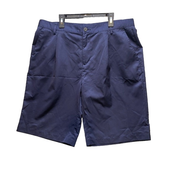 Adidas Shorts Adult 34 Navy Blue Pleated Golf‎ Athletic Embroidered Logo Mens - Picture 1 of 9